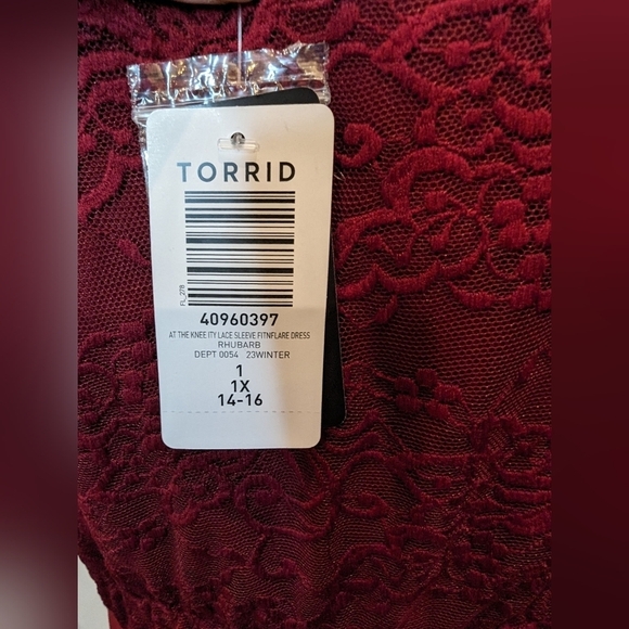 Torrid Studio Knit Lace Fit N Flare Dress, rhubarb plus size 1x - Picture 4 of 10